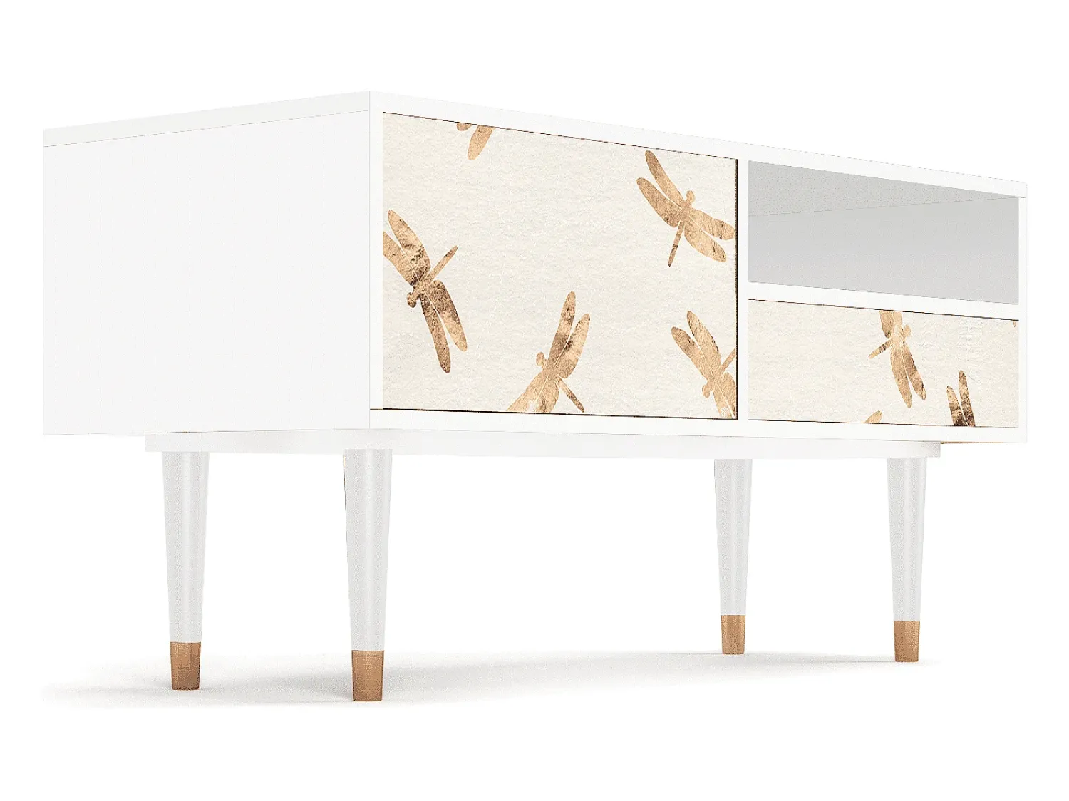 Mueble de TV - 115х59х48 cm - T3 - Nude Dragonflies, Branco Bege