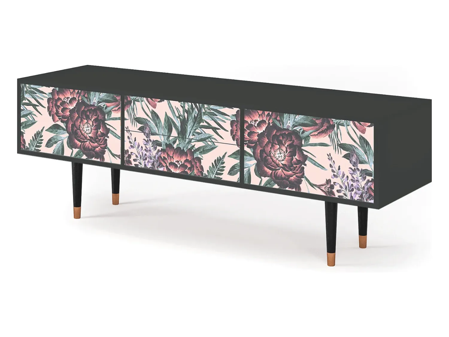 Outlet Mueble de TV - 170х59х48 cm - T4 - Peach Peonies, Antracite Cinza antracite
