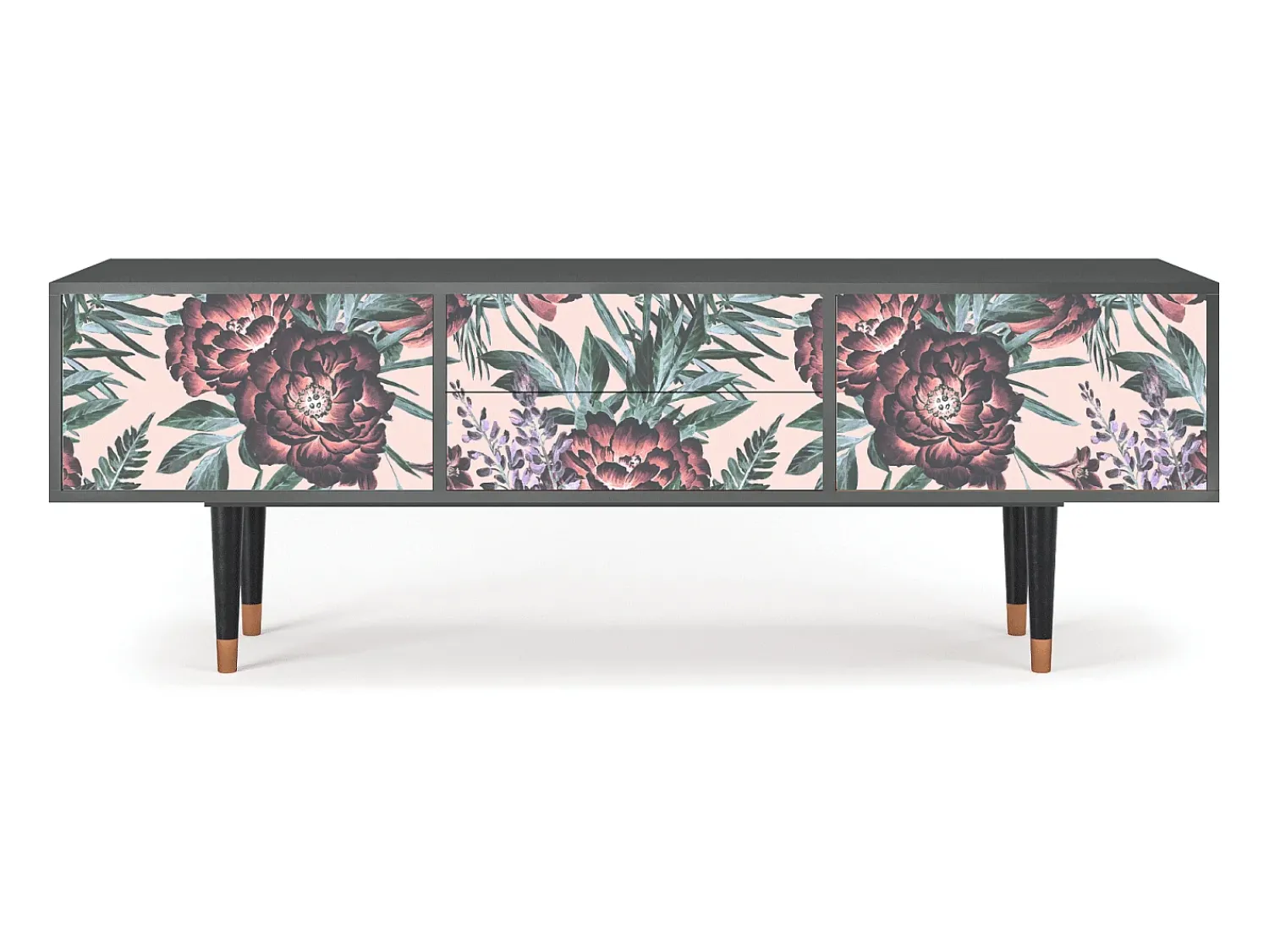 Outlet Mueble de TV - 170х59х48 cm - T4 - Peach Peonies, Antracite Cinza antracite