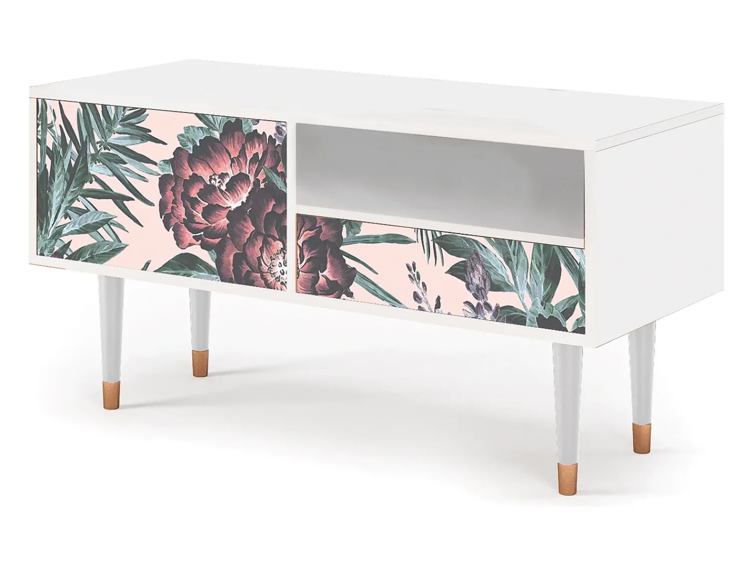 Mueble de TV - 115х59х48 cm - T3 - Peach Peonies, Branco^ Móvel De Tv