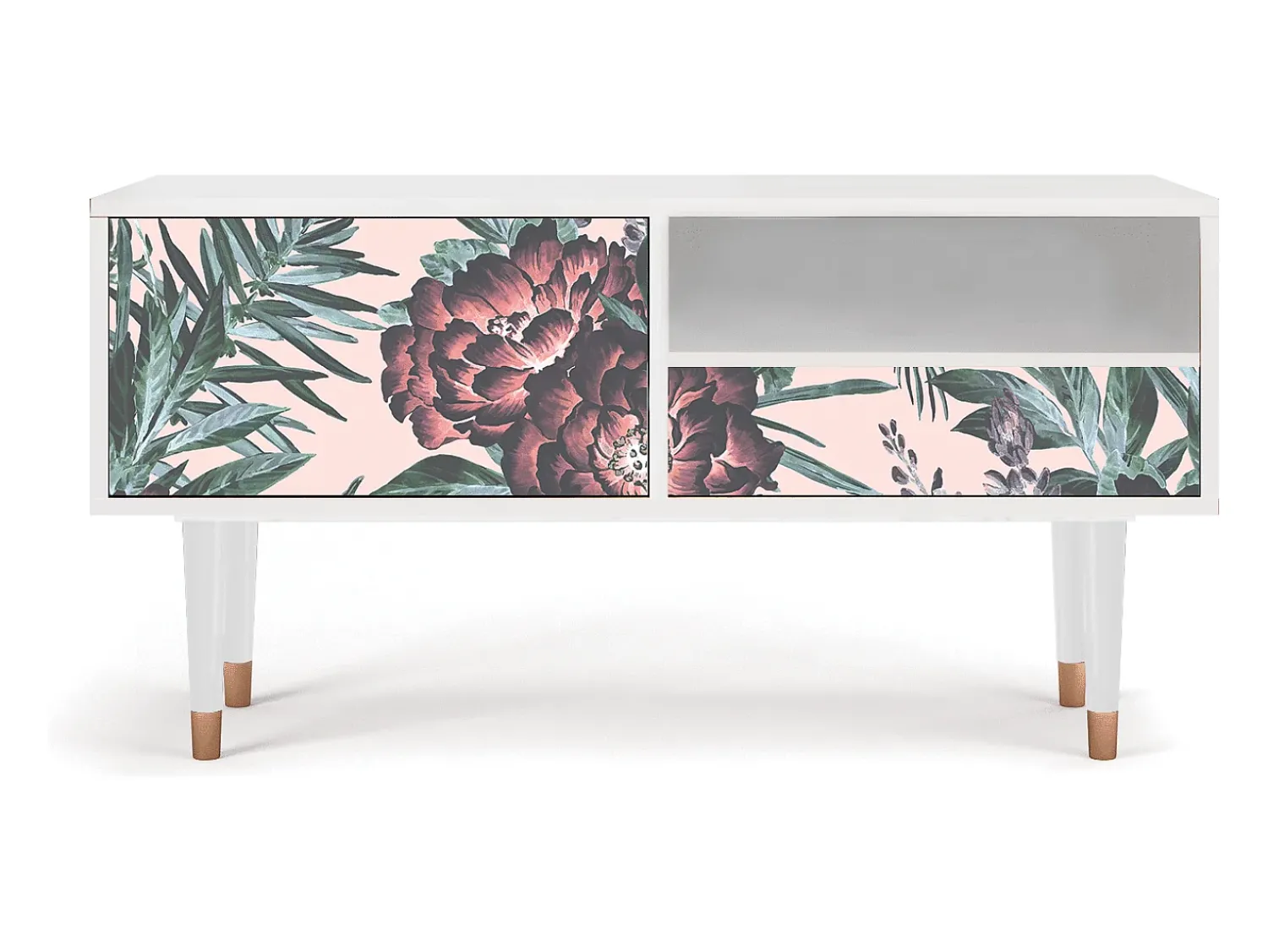 Mueble de TV - 115х59х48 cm - T3 - Peach Peonies, Branco^ Móvel De Tv