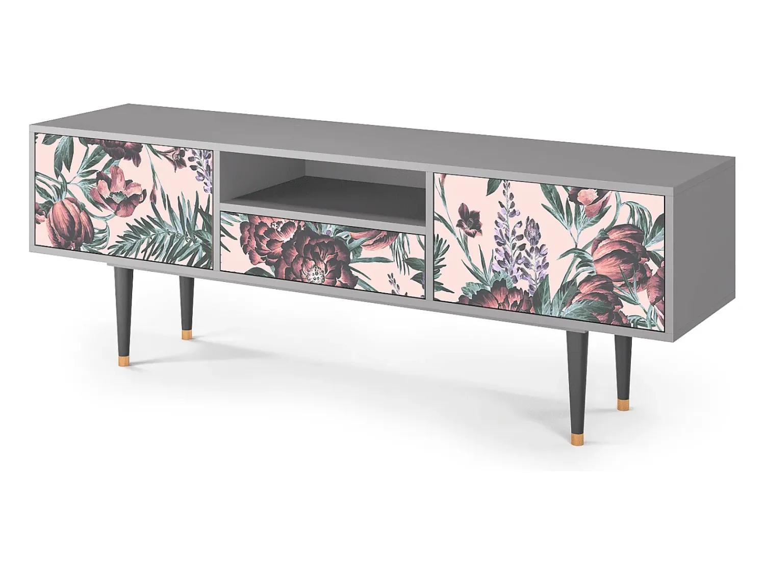 Mueble de TV - 170х59х41 cm - T6 - Peach Peonies, Cinza^ Móvel De Tv