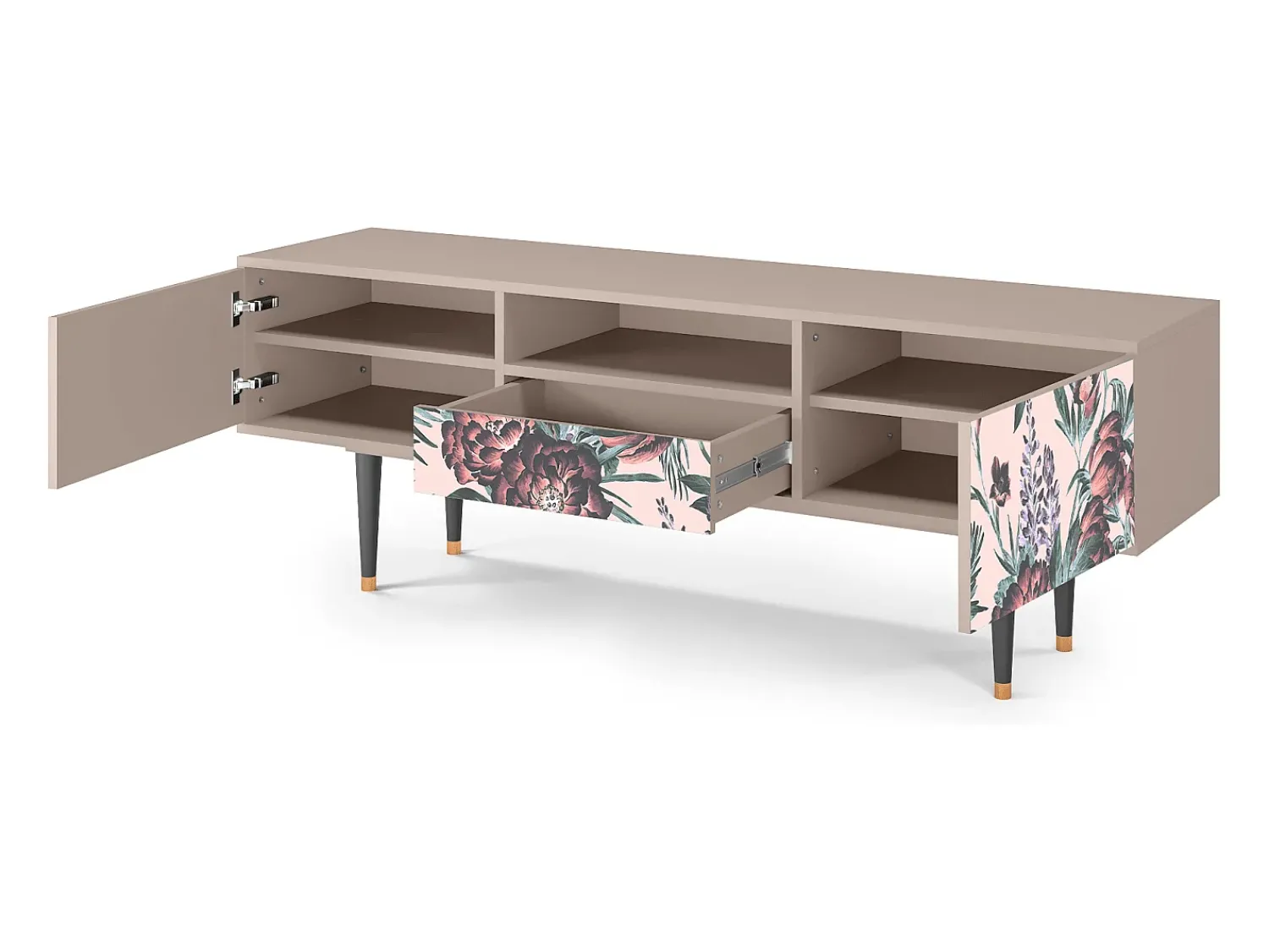 Móvel De Tv* Mueble de TV - 170х59х41 cm - T6 - Peach Peonies, Latte Bege