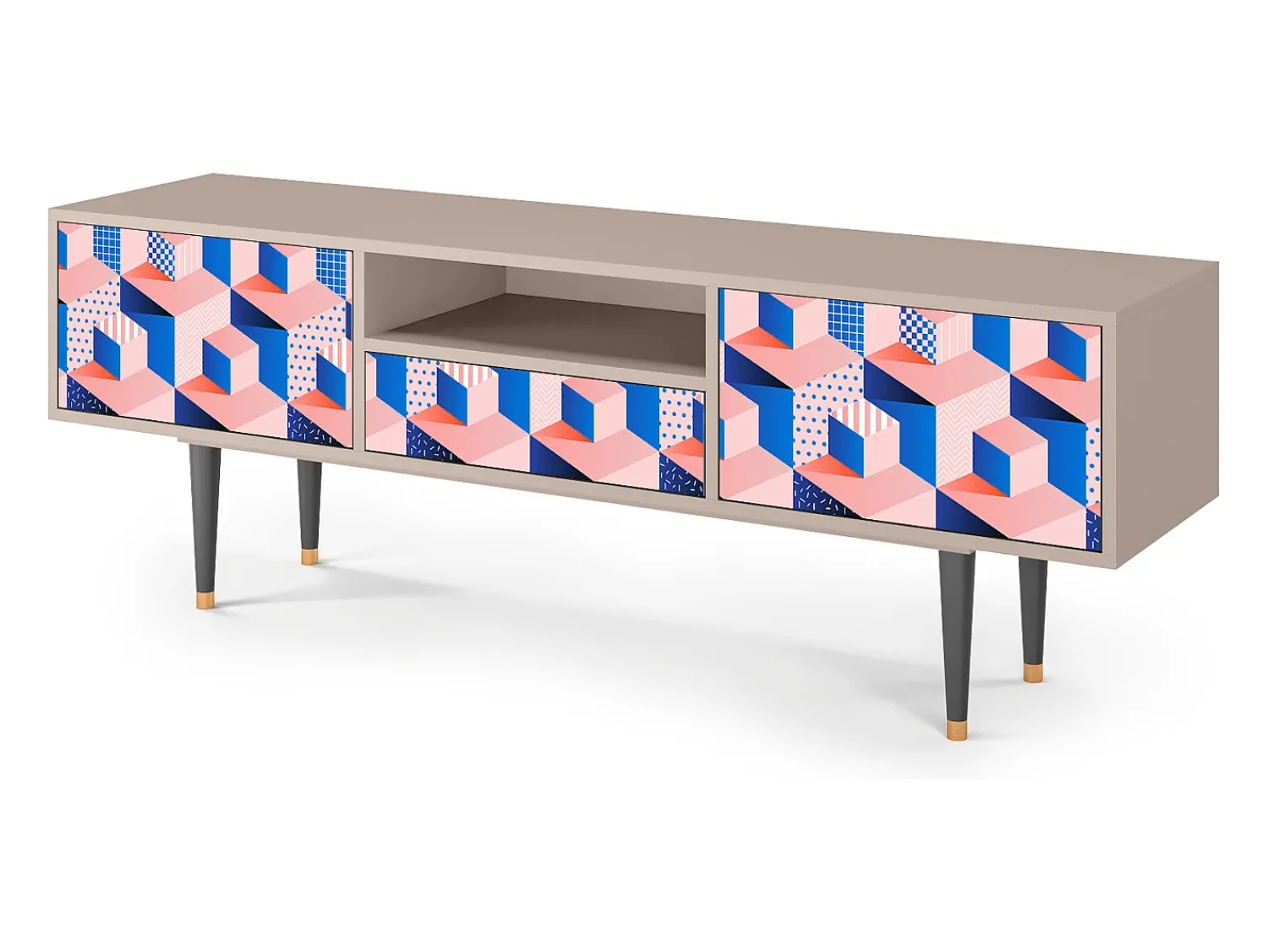 Móvel De Tv| Mueble de TV - 170х59х41 cm - T6 - Pinky Squares, Latte Bege