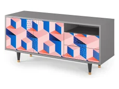 Móvel De Tv| Mueble de TV - 125х56х41 cm - T7 - Pinky Squares, Cinza Cinzento