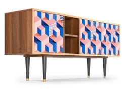 Móvel De Tv| Mueble de TV - 150х69х41 cm - T5 - Pinky Squares, Nogueira Castanho