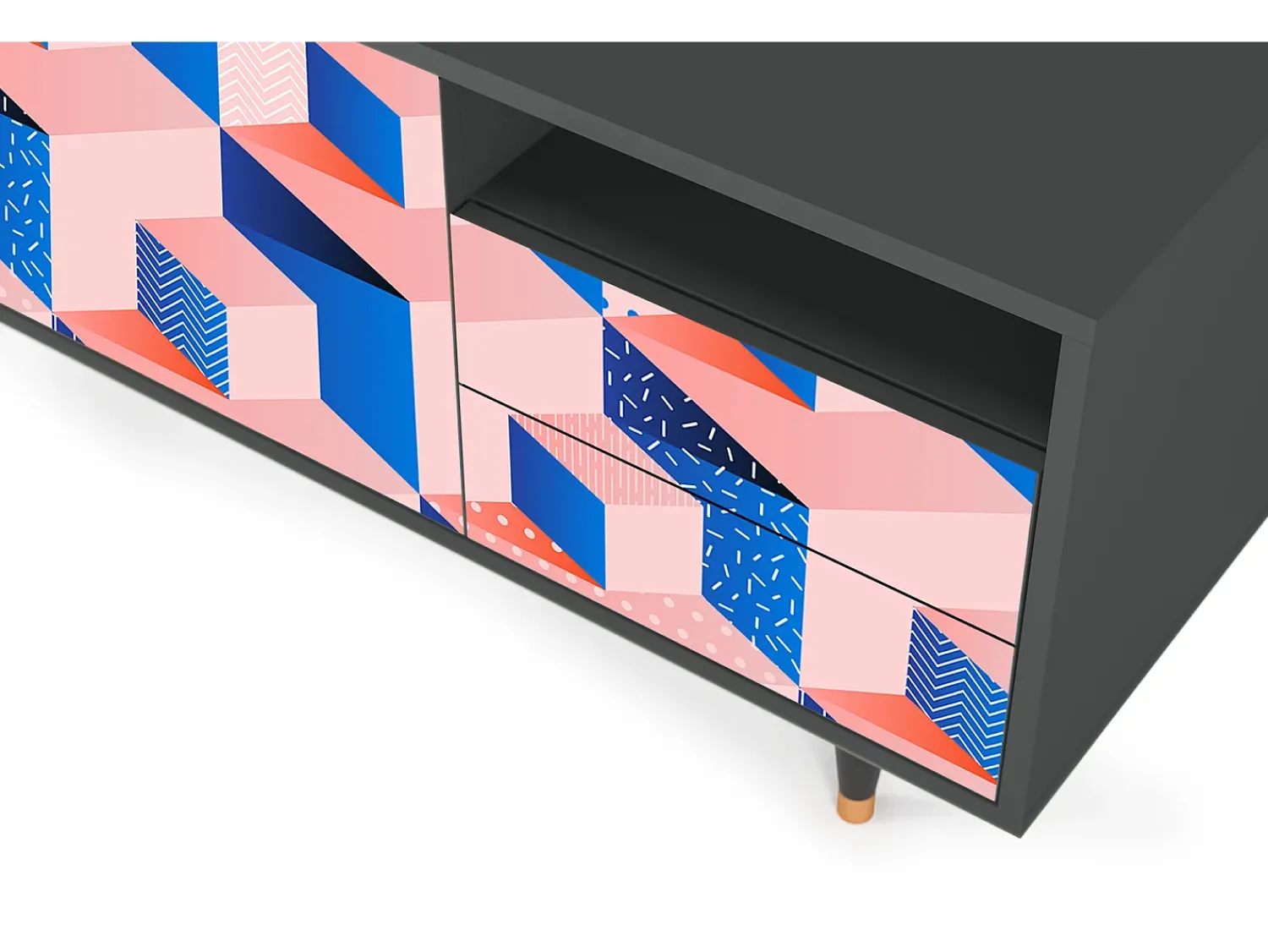 Móvel De Tv* Mueble de TV - 125х56х41 cm - T7 - Pinky Squares, Antracite Cinza antracite
