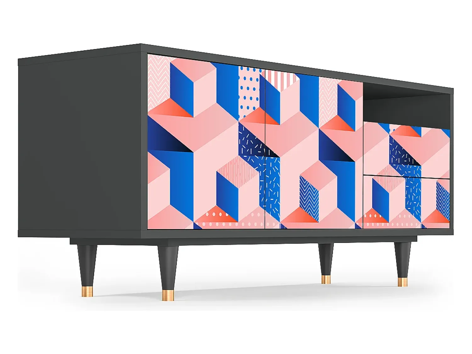 Móvel De Tv* Mueble de TV - 125х56х41 cm - T7 - Pinky Squares, Antracite Cinza antracite
