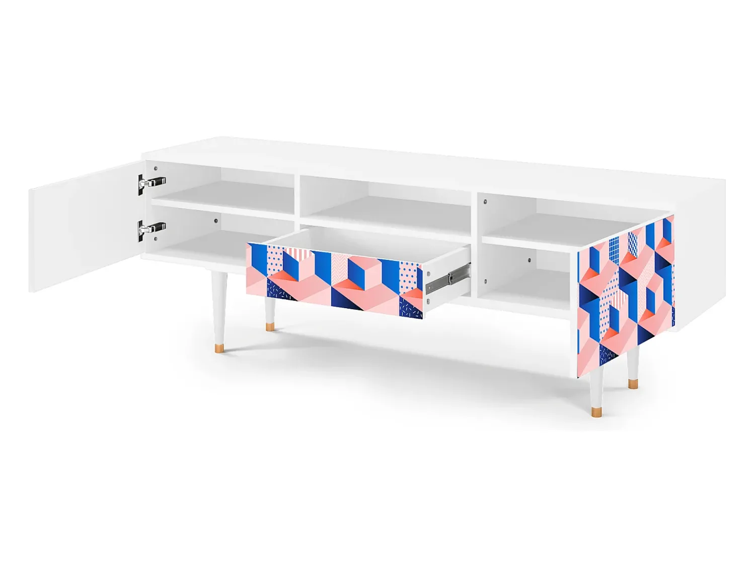 Mueble de TV - 170х59х41 cm - T6 - Pinky Squares, Branco Bege