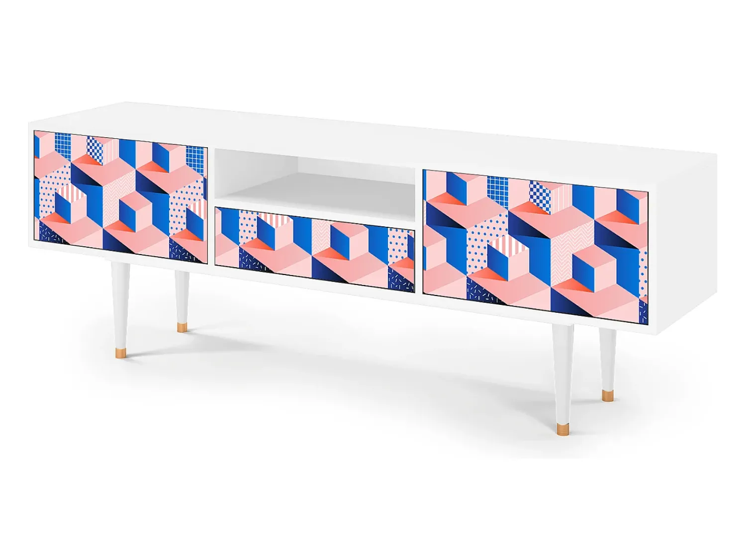 Mueble de TV - 170х59х41 cm - T6 - Pinky Squares, Branco Bege