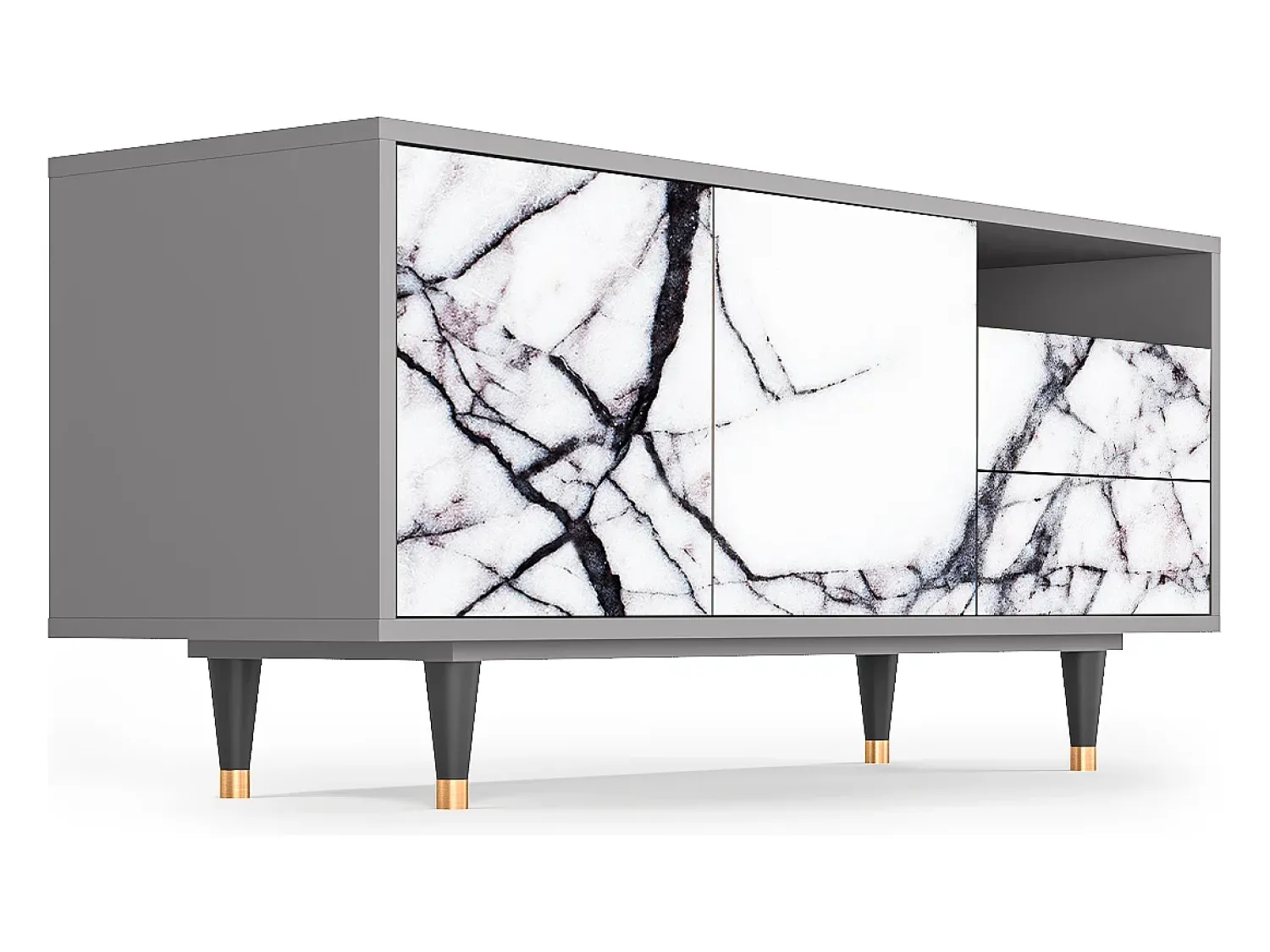 Hot Mueble de TV - 125х56х41 cm - T7 - Raven Marble, Cinza Cinzento