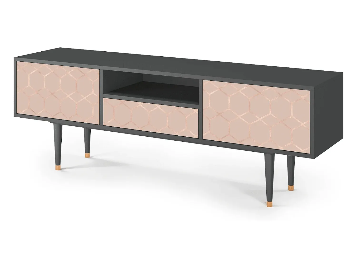 Móvel De Tv| Mueble de TV - 170х59х41 cm - T6 - Rose Honeycomb, Antracite Cinza antracite
