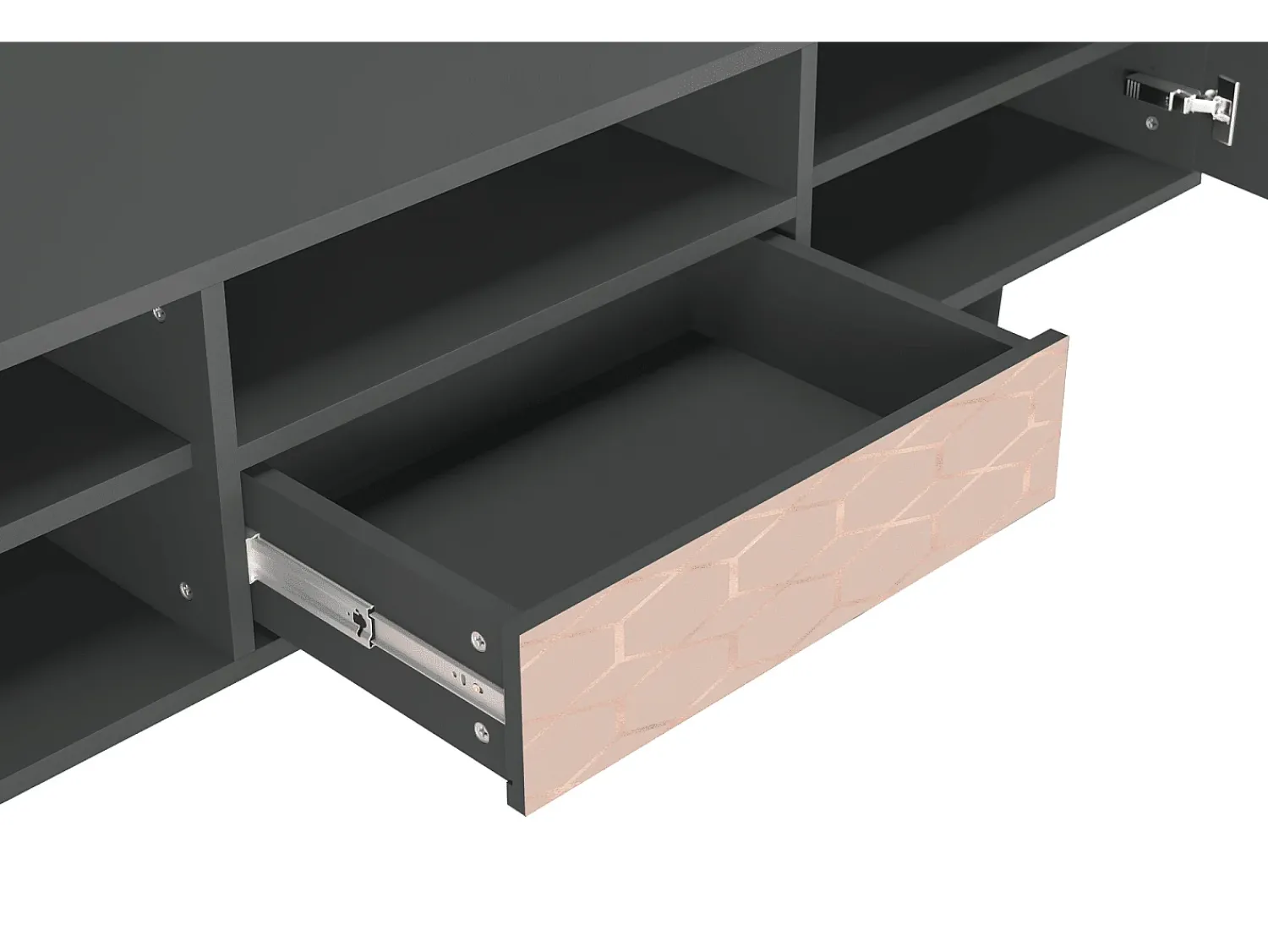 Móvel De Tv| Mueble de TV - 170х59х41 cm - T6 - Rose Honeycomb, Antracite Cinza antracite