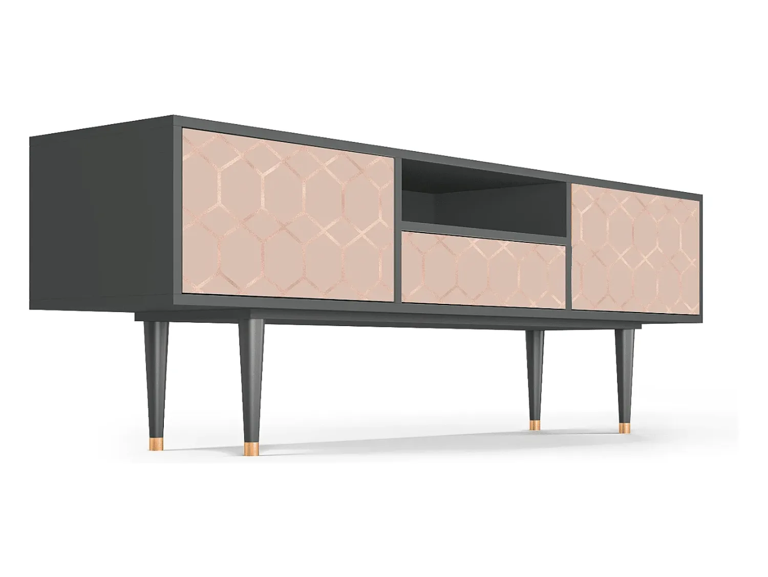 Móvel De Tv| Mueble de TV - 170х59х41 cm - T6 - Rose Honeycomb, Antracite Cinza antracite