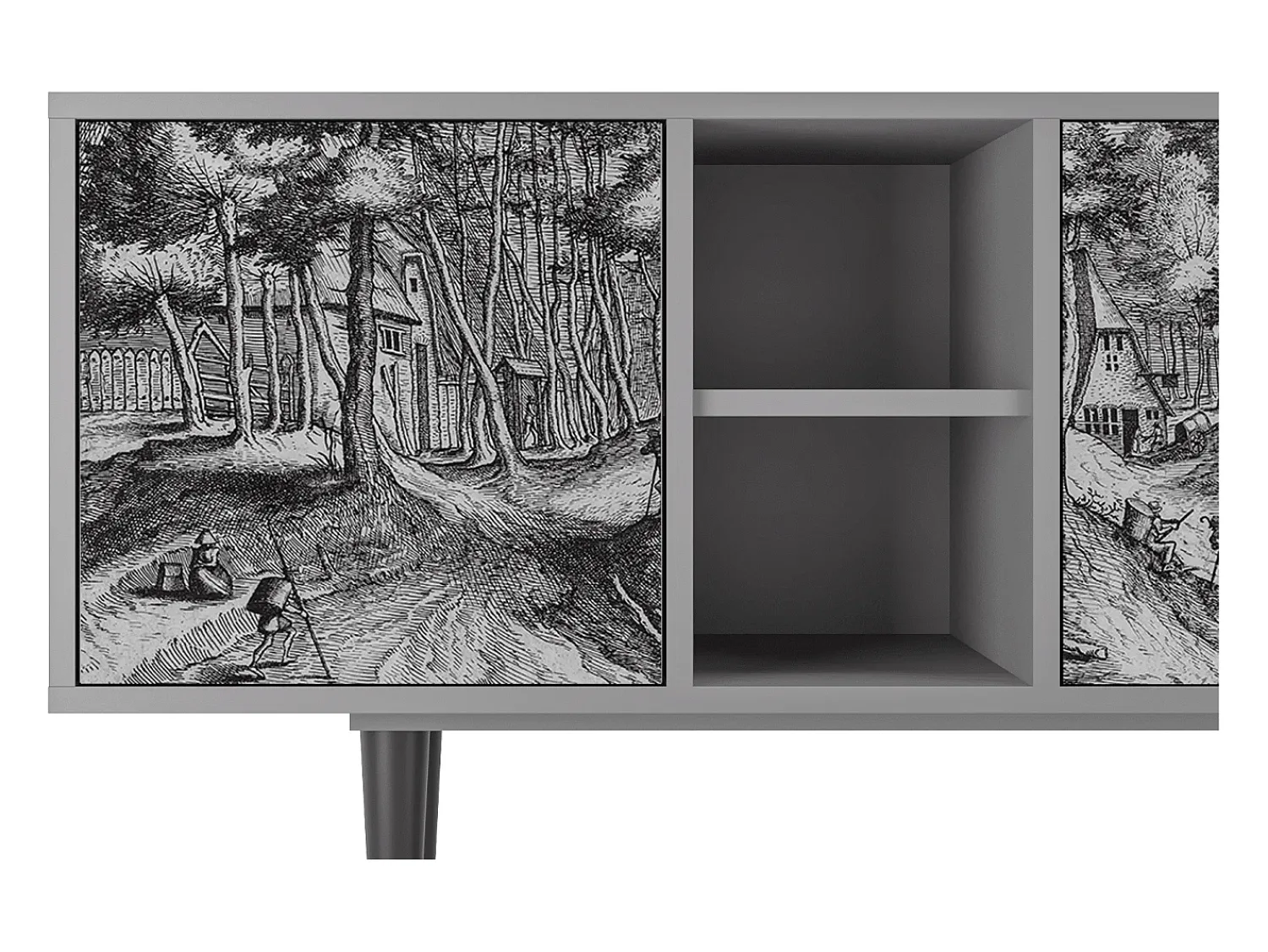 Móvel De Tv* Mueble de TV - 150х69х41 cm - T5 - Rusticorum, Cinza Cinzento