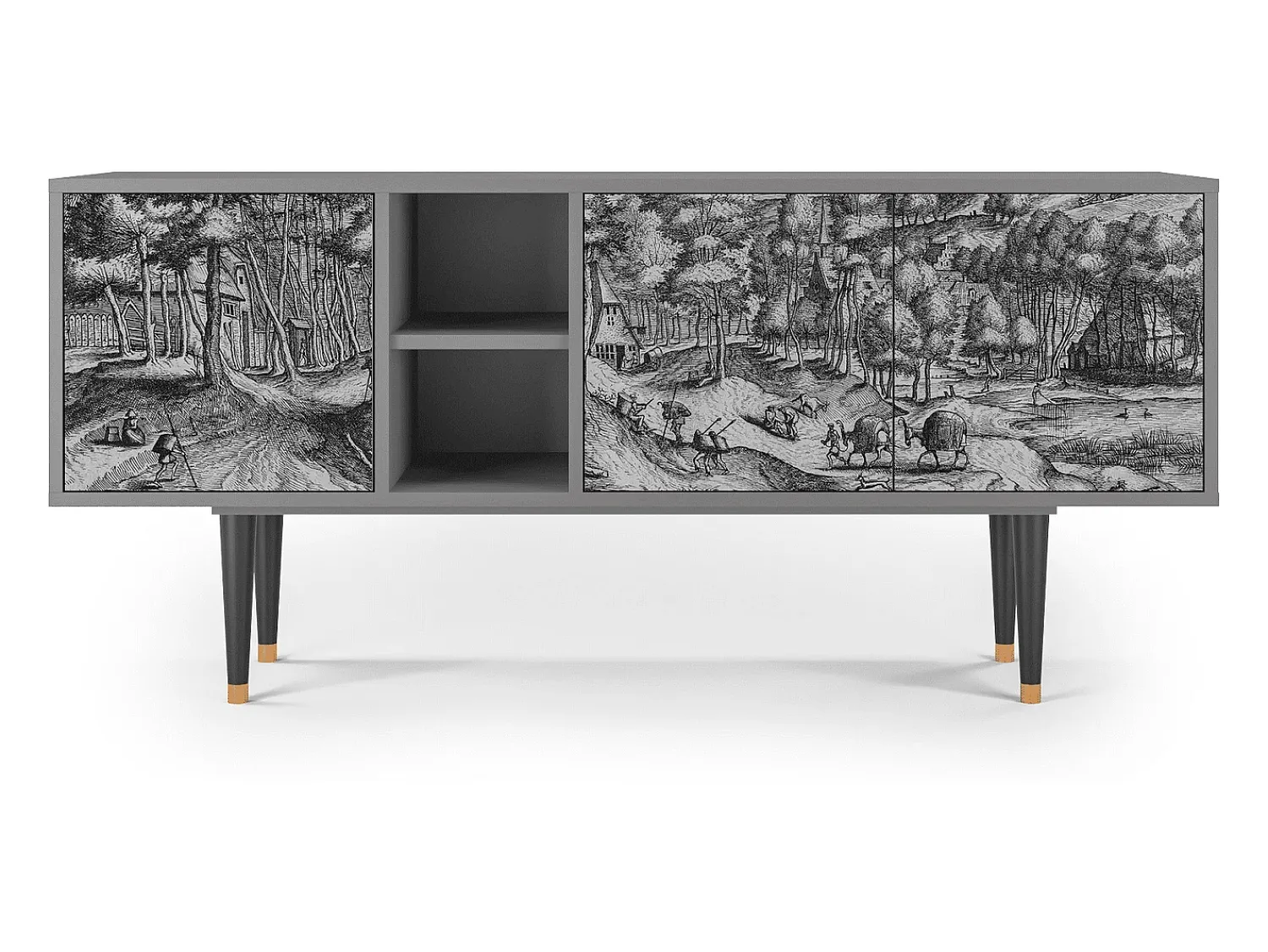 Móvel De Tv* Mueble de TV - 150х69х41 cm - T5 - Rusticorum, Cinza Cinzento