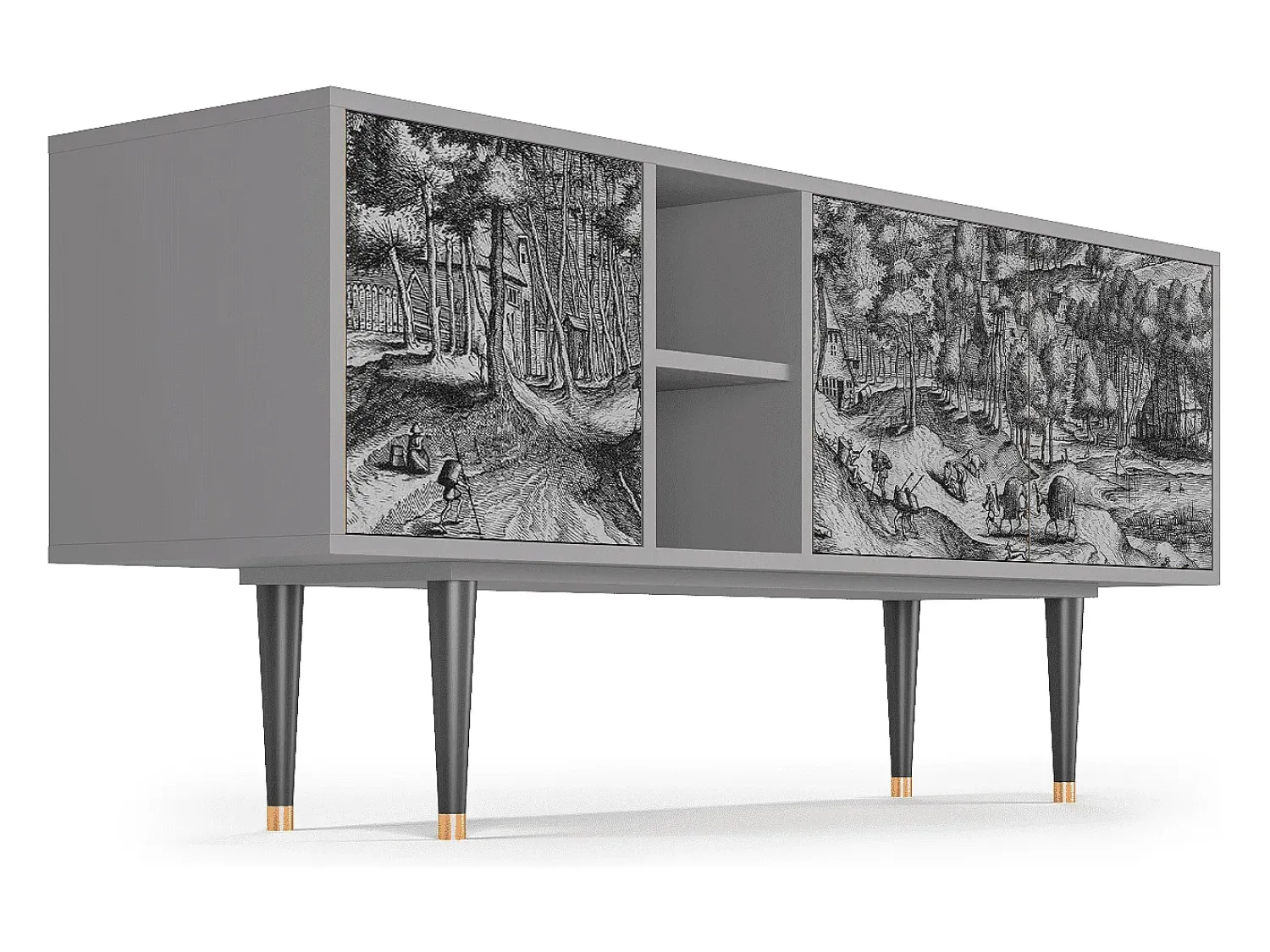 Móvel De Tv* Mueble de TV - 150х69х41 cm - T5 - Rusticorum, Cinza Cinzento