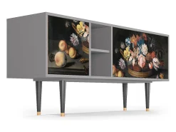 Móvel De Tv| Mueble de TV - 150х69х41 cm - T5 - Still Life with Flowers, Cinza Cinzento