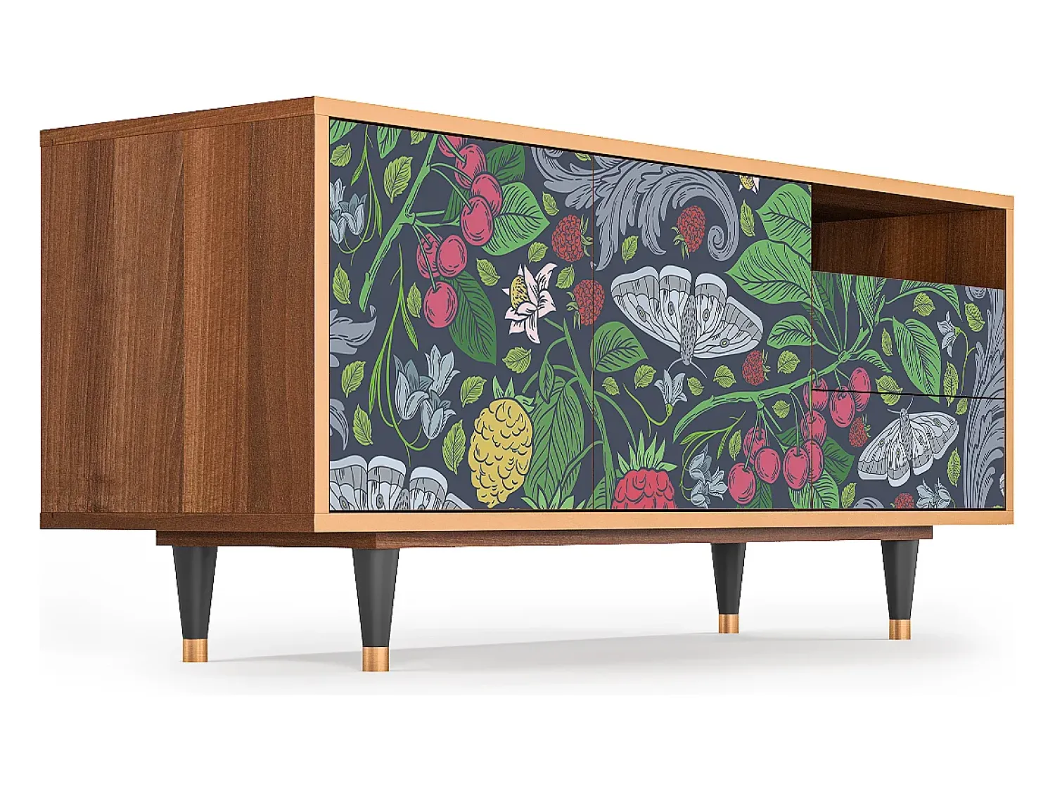 Móvel De Tv* Mueble de TV - 125х56х41 cm - T7 - Summer Berries, Nogueira Castanho