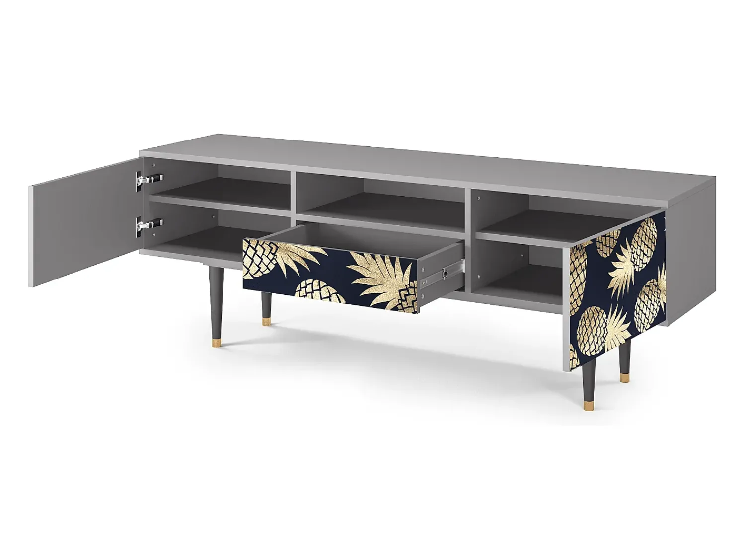 New Mueble de TV - 170х59х41 cm - T6 - Sunny Pineaple, Cinza Cinzento