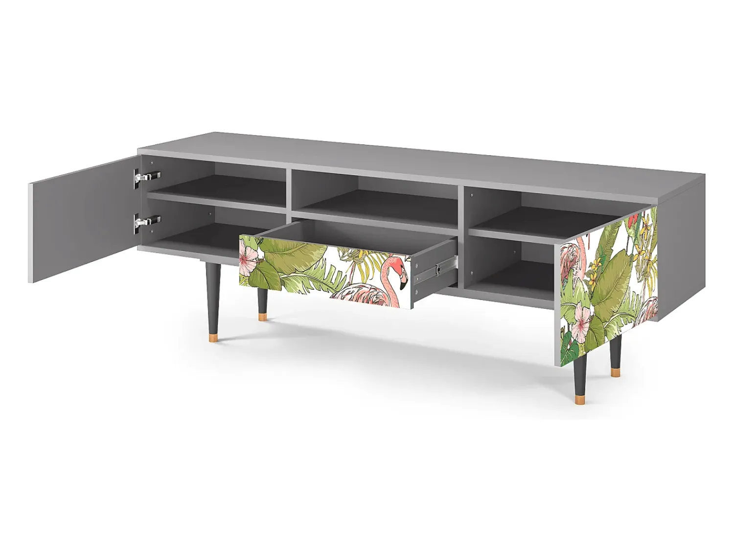Móvel De Tv| Mueble de TV - 170х59х41 cm - T6 - Sweet Flamingo, Cinza Cinzento