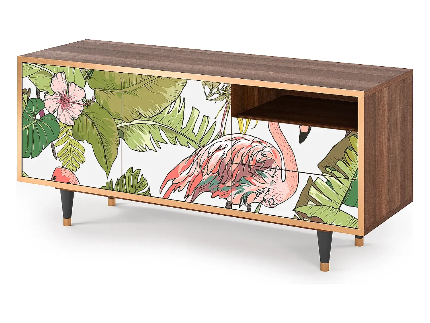 Hot Mueble de TV - 125х56х41 cm - T7 - Sweet Flamingo, Nogueira Castanho