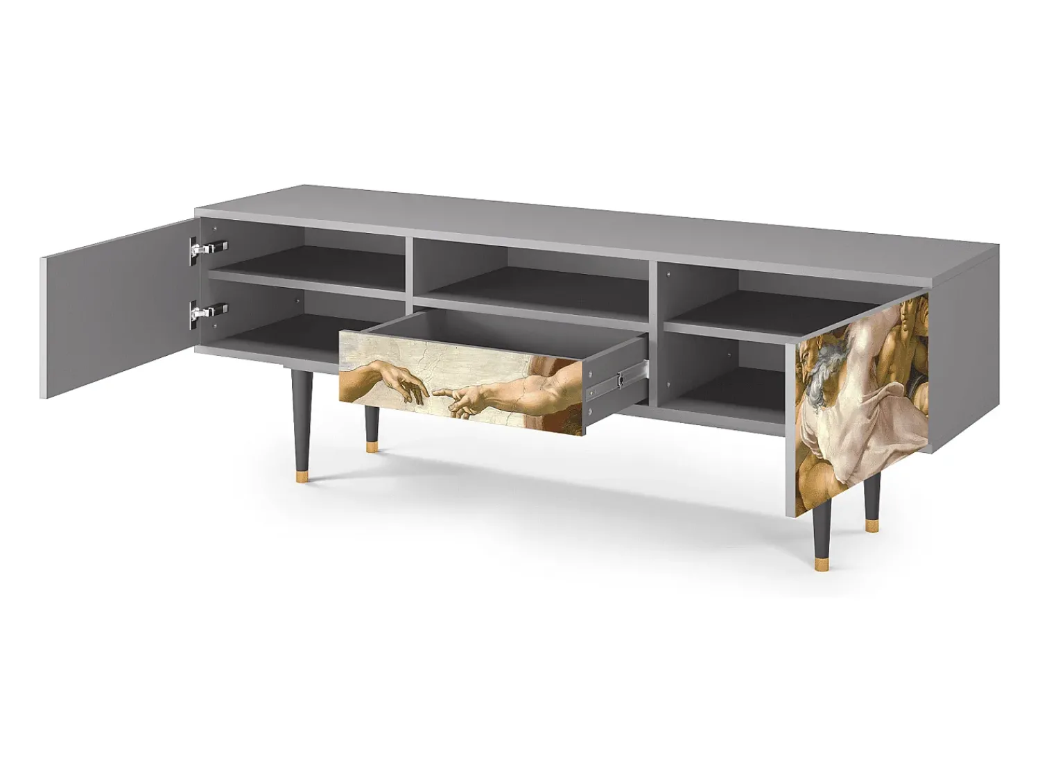 Móvel De Tv| Mueble de TV - 170х59х41 cm - T6 - The Creation of Adam, Cinza Cinzento