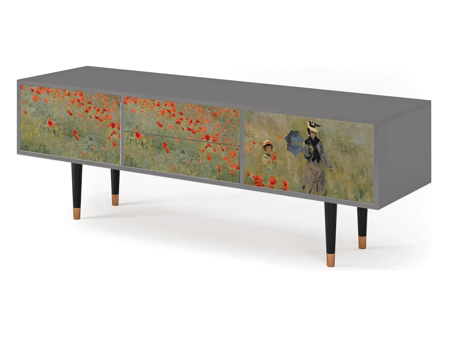 Móvel De Tv* Mueble de TV - 170х59х48 cm - T4 - The Poppy Field , Cinza Cinzento
