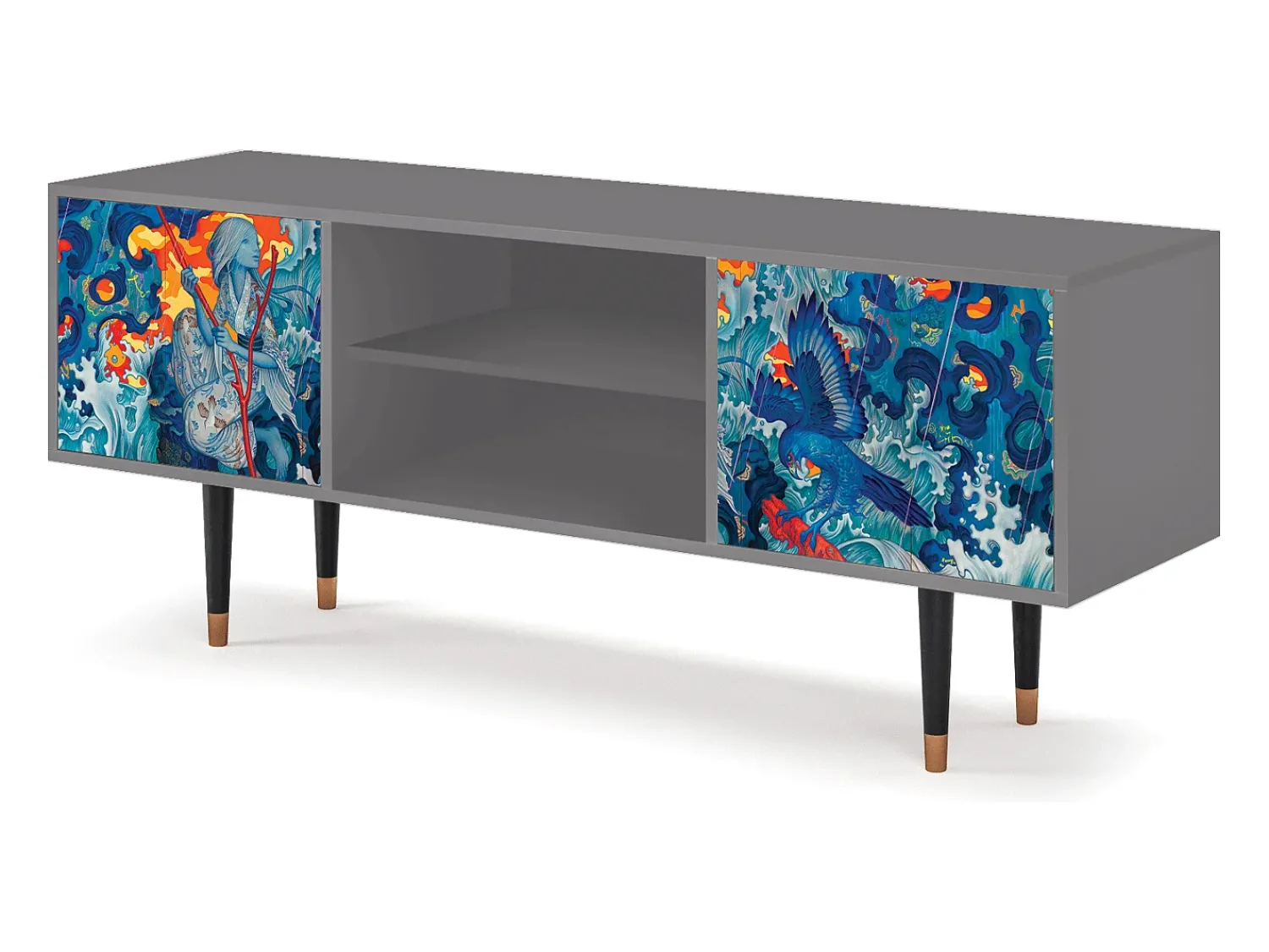 Móvel De Tv| Mueble de TV - 170х69х48 cm - T2 - The Girl - James Jean, Cinza Cinzento