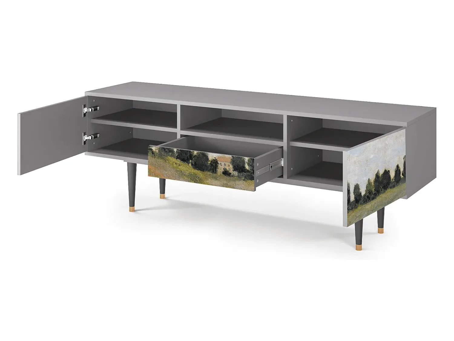 Móvel De Tv| Mueble de TV - 170х59х41 cm - T6 - The Poppy Field , Cinza Cinzento