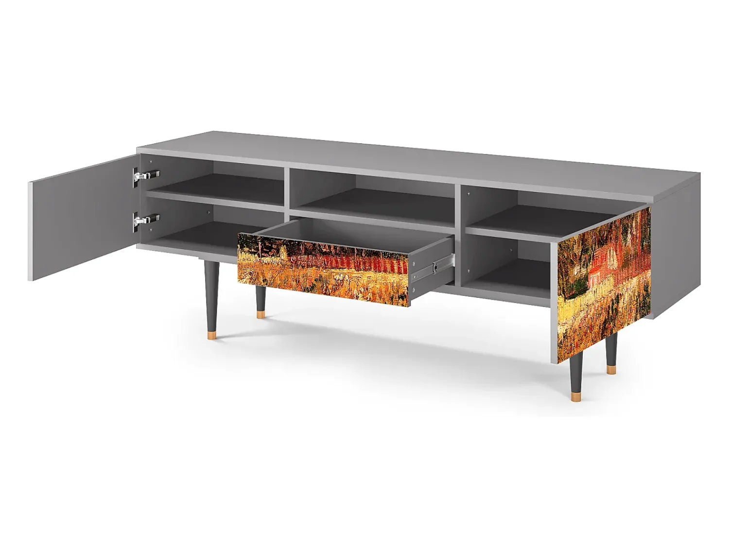 Móvel De Tv| Mueble de TV - 170х59х41 cm - T6 - The Banks, Cinza Cinzento