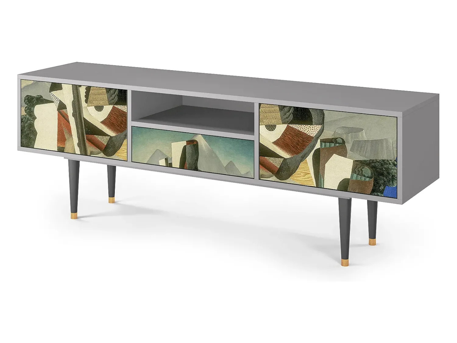Móvel De Tv| Mueble de TV - 170х59х41 cm - T6 - The Cubist Paintings , Cinza Cinzento