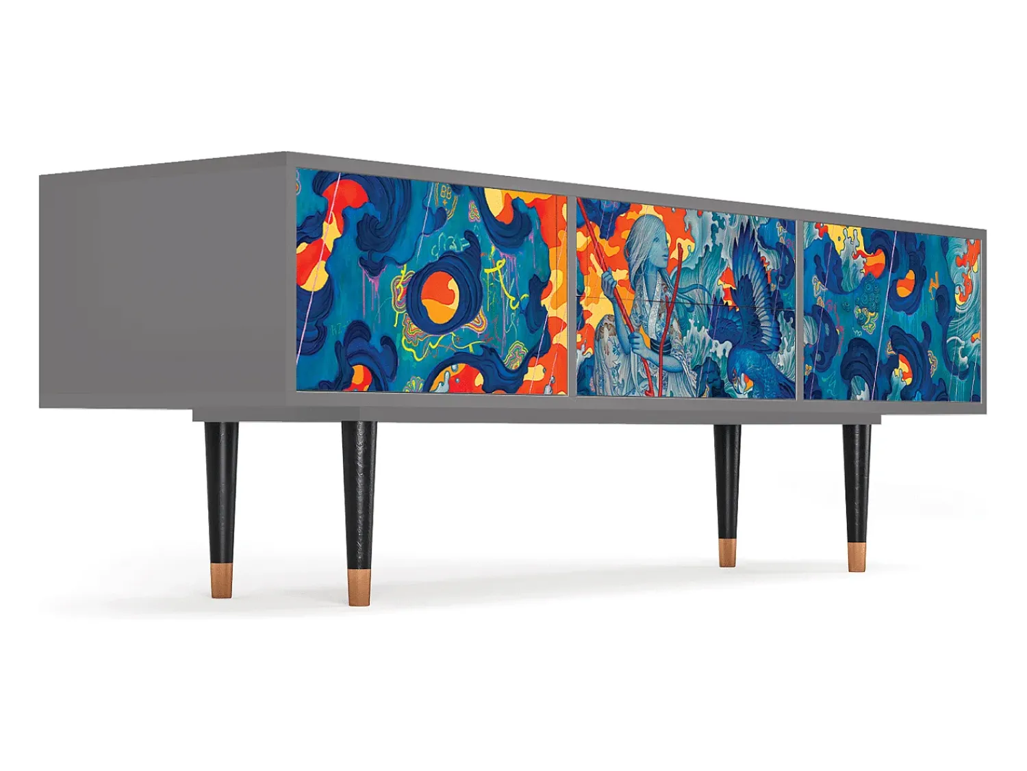 Móvel De Tv| Mueble de TV - 170х59х48 cm - T4 - The Girl - James Jean, Cinza Cinzento