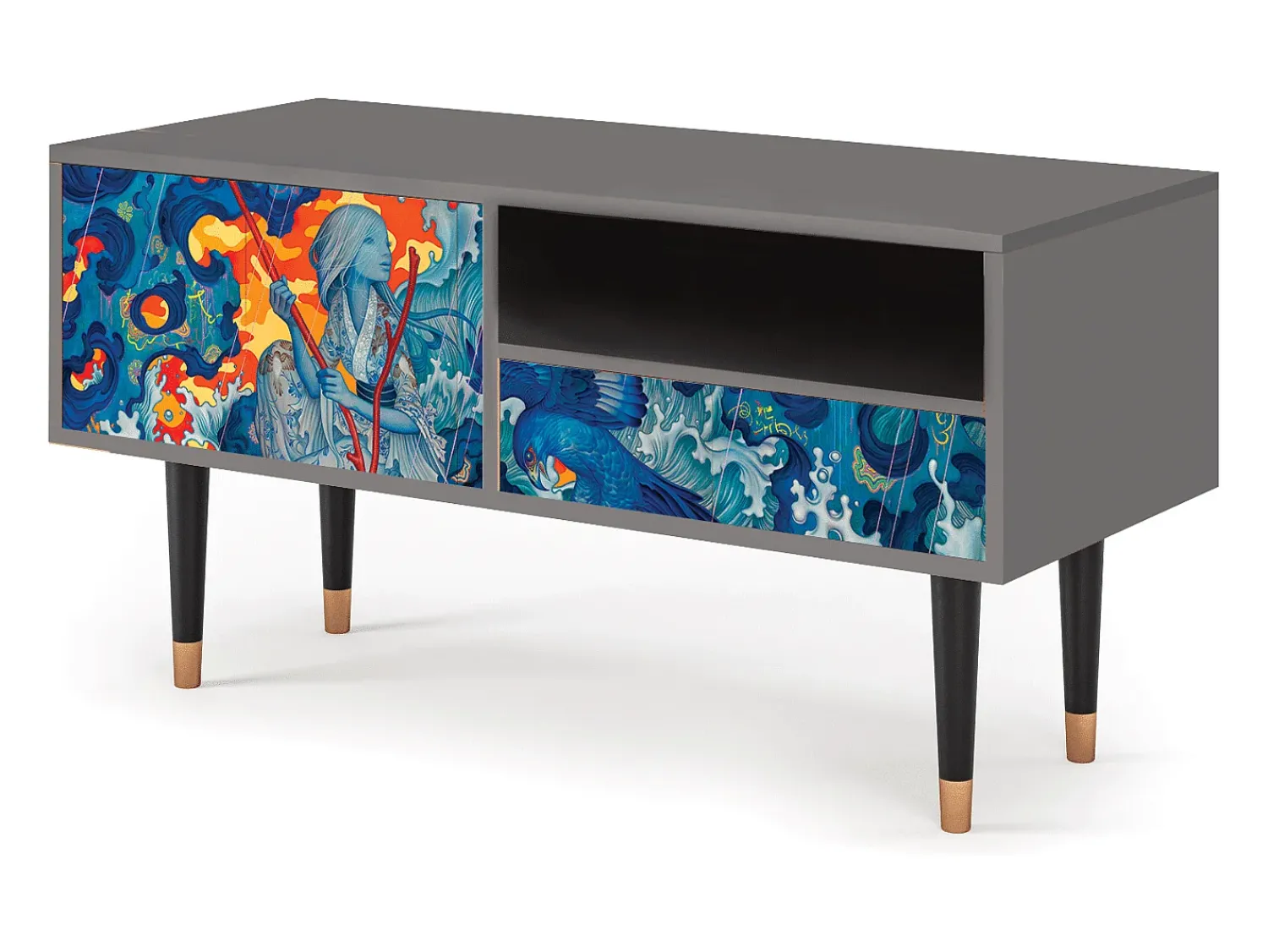 Móvel De Tv| Mueble de TV - 115х59х48 cm - T3 - The Girl - James Jean, Cinza Cinzento