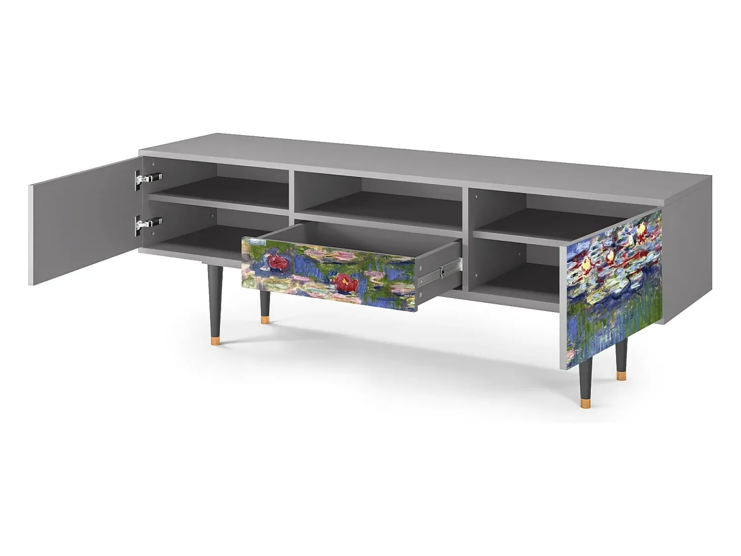 Móvel De Tv| Mueble de TV - 170х59х41 cm - T6 - The water lily pond , Cinza Cinzento