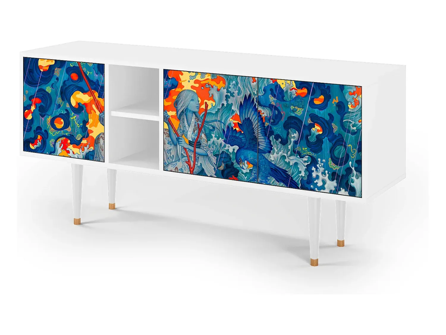 Mueble de TV - 150х69х41 cm - T5 - The Girl - James Jean, Branco^ Móvel De Tv