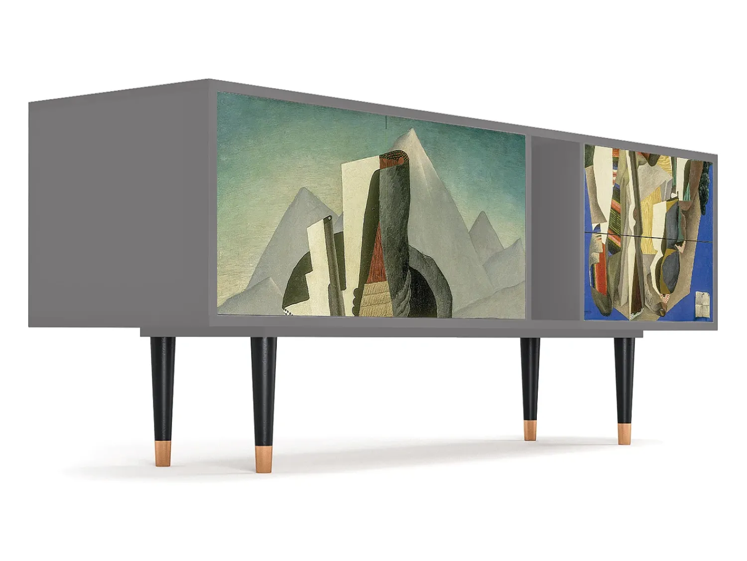 Móvel De Tv* Mueble de TV - 170х69х48 cm - T1 - The Cubist Paintings , Cinza Cinzento