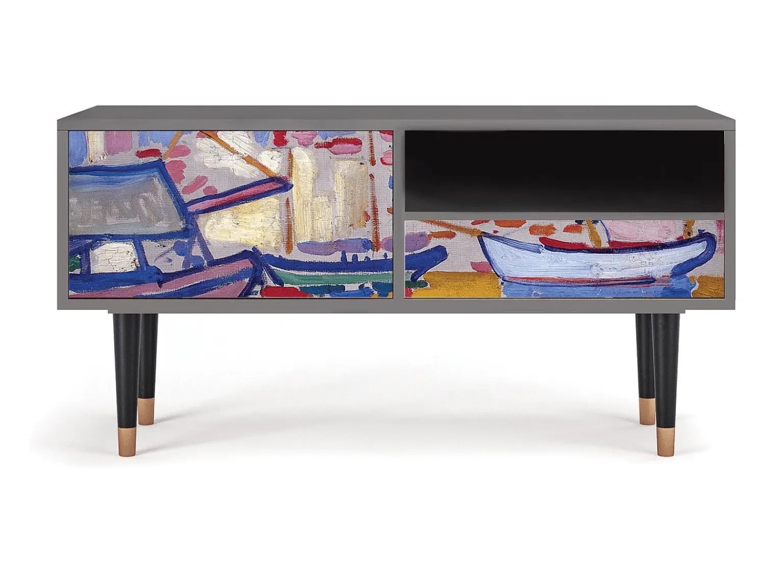 Móvel De Tv* Mueble de TV - 115х59х48 cm - T3 - The Port of Collioure , Cinza Cinzento
