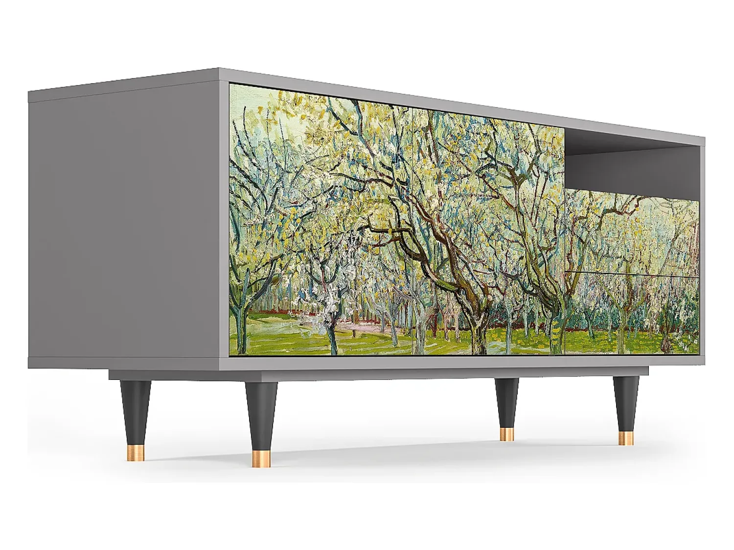 Best Mueble de TV - 125х56х41 cm - T7 - The Branco Orchard, Cinza Cinzento