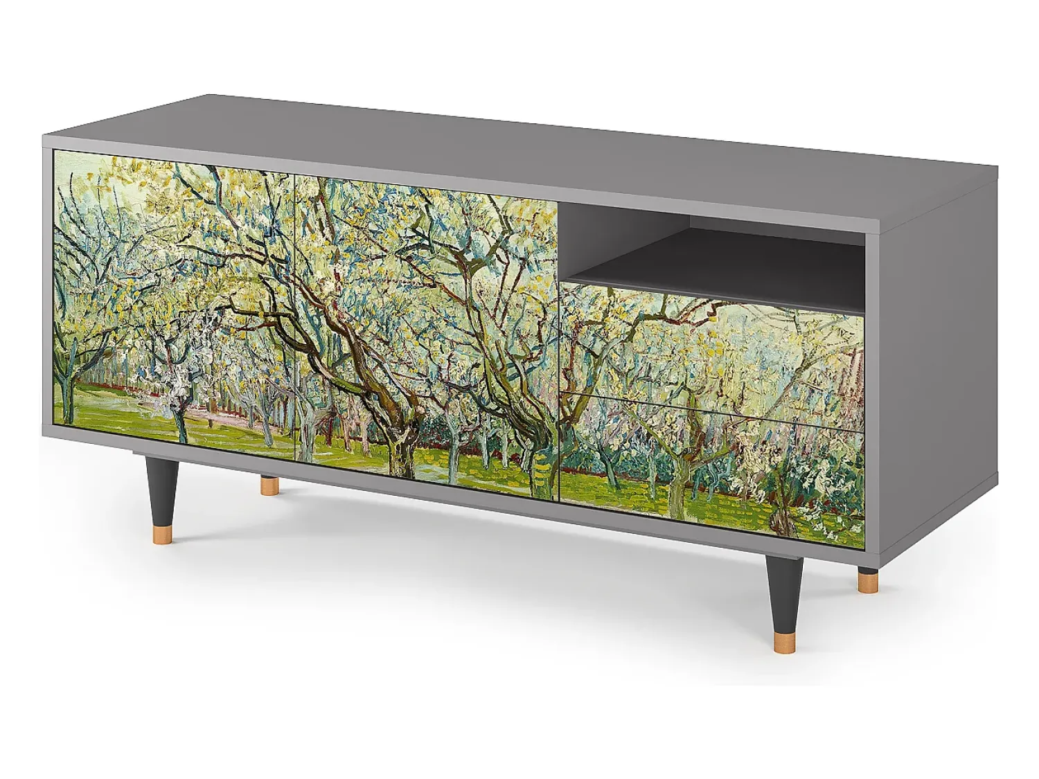 Best Mueble de TV - 125х56х41 cm - T7 - The Branco Orchard, Cinza Cinzento