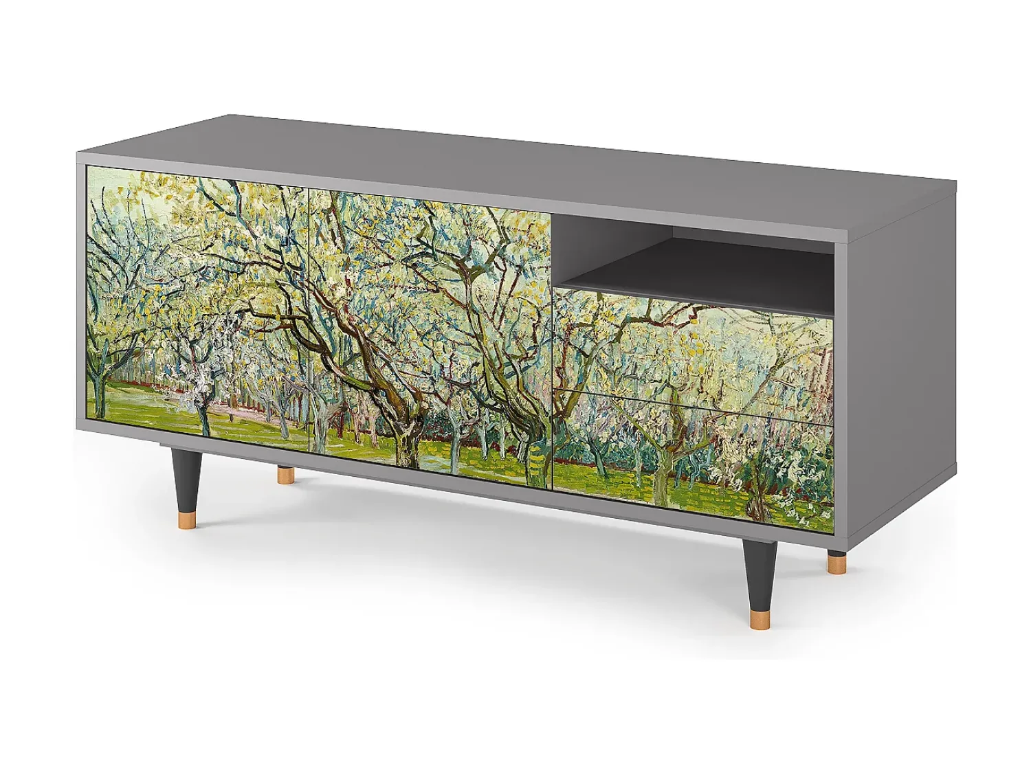 Best Mueble de TV - 125х56х41 cm - T7 - The Branco Orchard, Cinza Cinzento