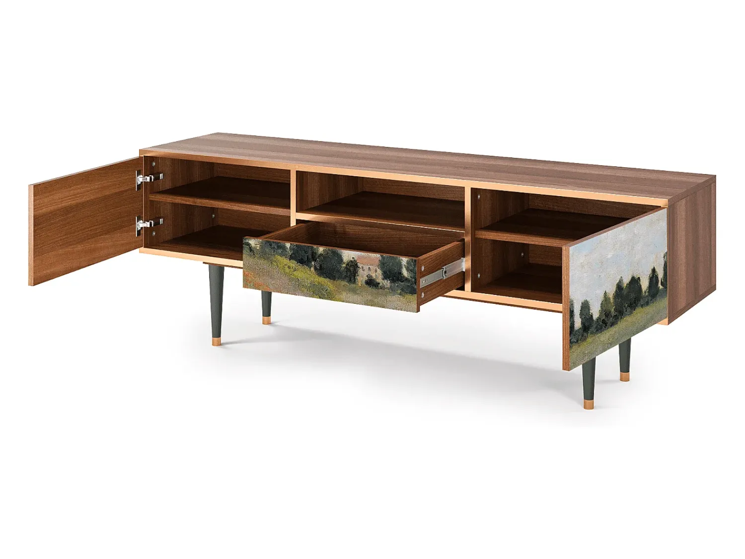 Móvel De Tv* Mueble de TV - 170х59х41 cm - T6 - The Poppy Field , Nogueira Castanho