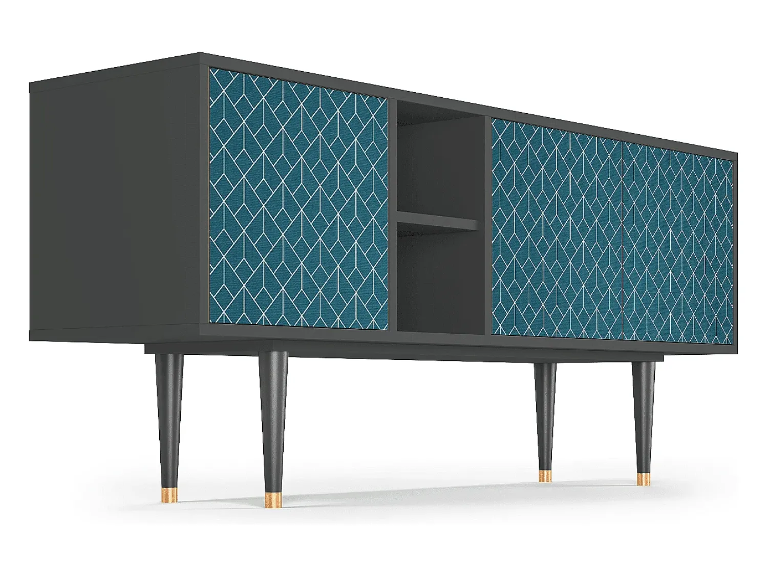 Móvel De Tv* Mueble de TV - 150х69х41 cm - T5 - Turquoise Geometry, Antracite Cinza antracite