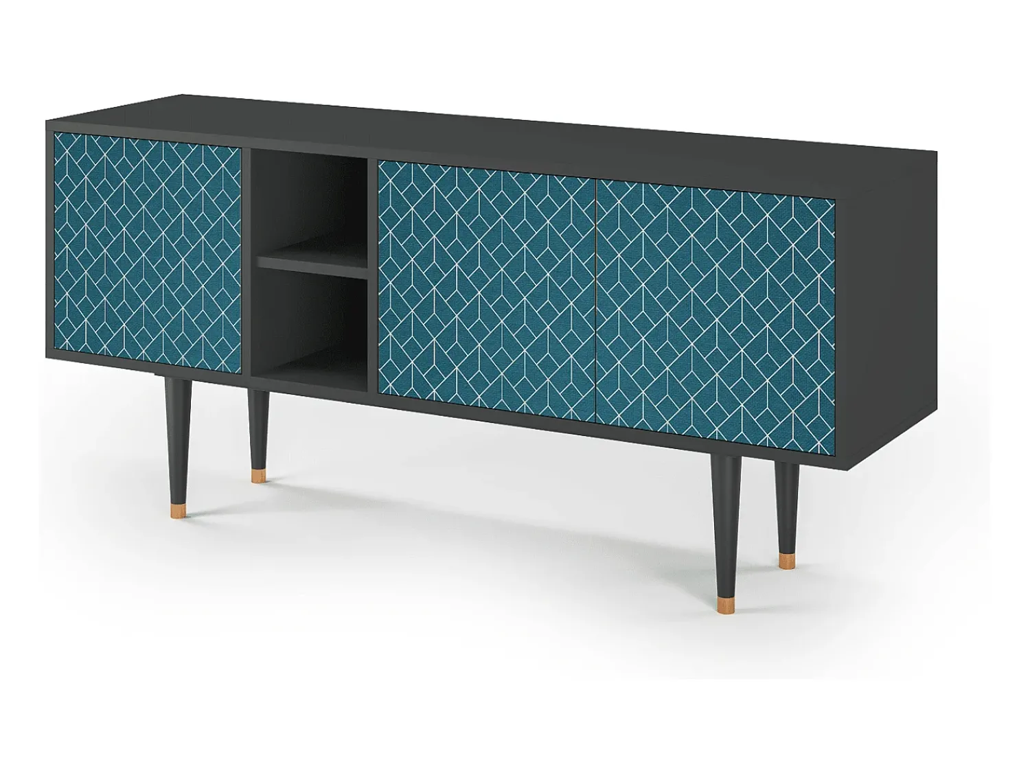 Móvel De Tv* Mueble de TV - 150х69х41 cm - T5 - Turquoise Geometry, Antracite Cinza antracite