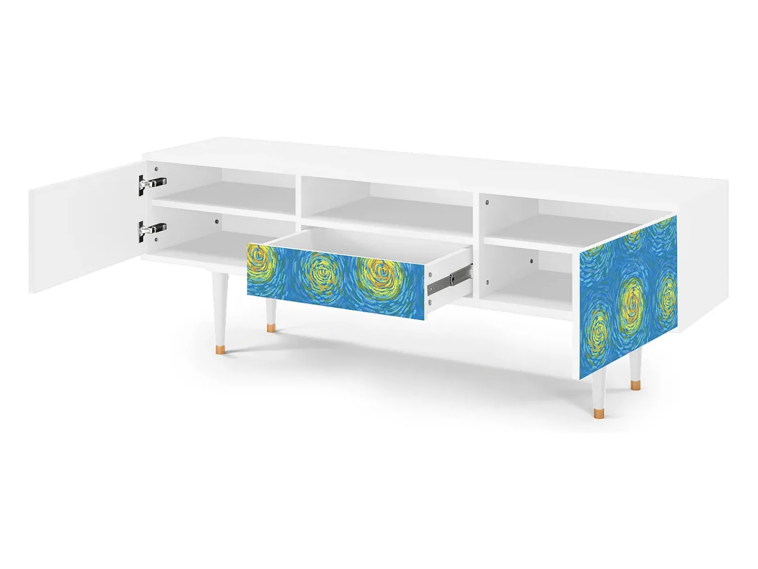 Mueble de TV - 170х59х41 cm - T6 - Van Gogh Lights, Branco^ Móvel De Tv