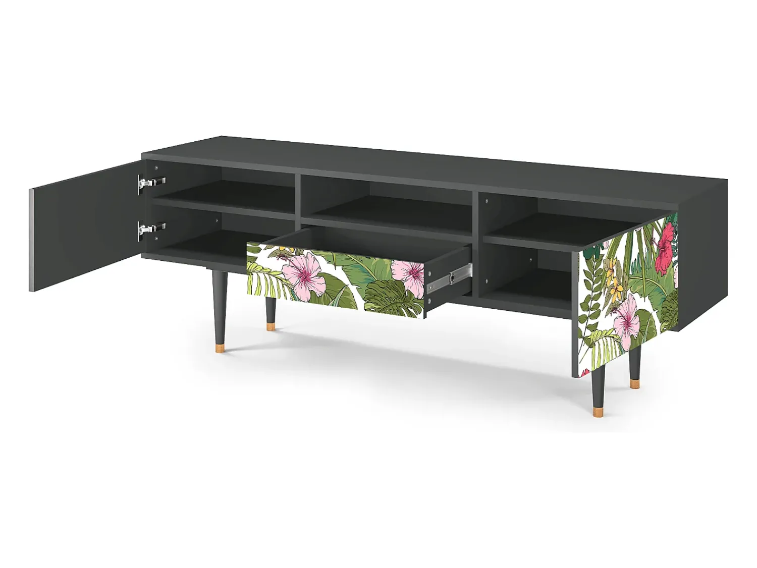 Móvel De Tv| Mueble de TV - 170х59х41 cm - T6 - Verdant Tropics, Antracite Cinza antracite