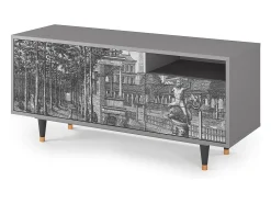 Móvel De Tv| Mueble de TV - 125х56х41 cm - T7 - View of the Piazza, Cinza Cinzento