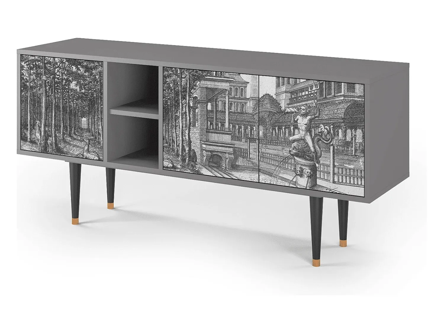Móvel De Tv| Mueble de TV - 150х69х41 cm - T5 - View of the Piazza, Cinza Cinzento