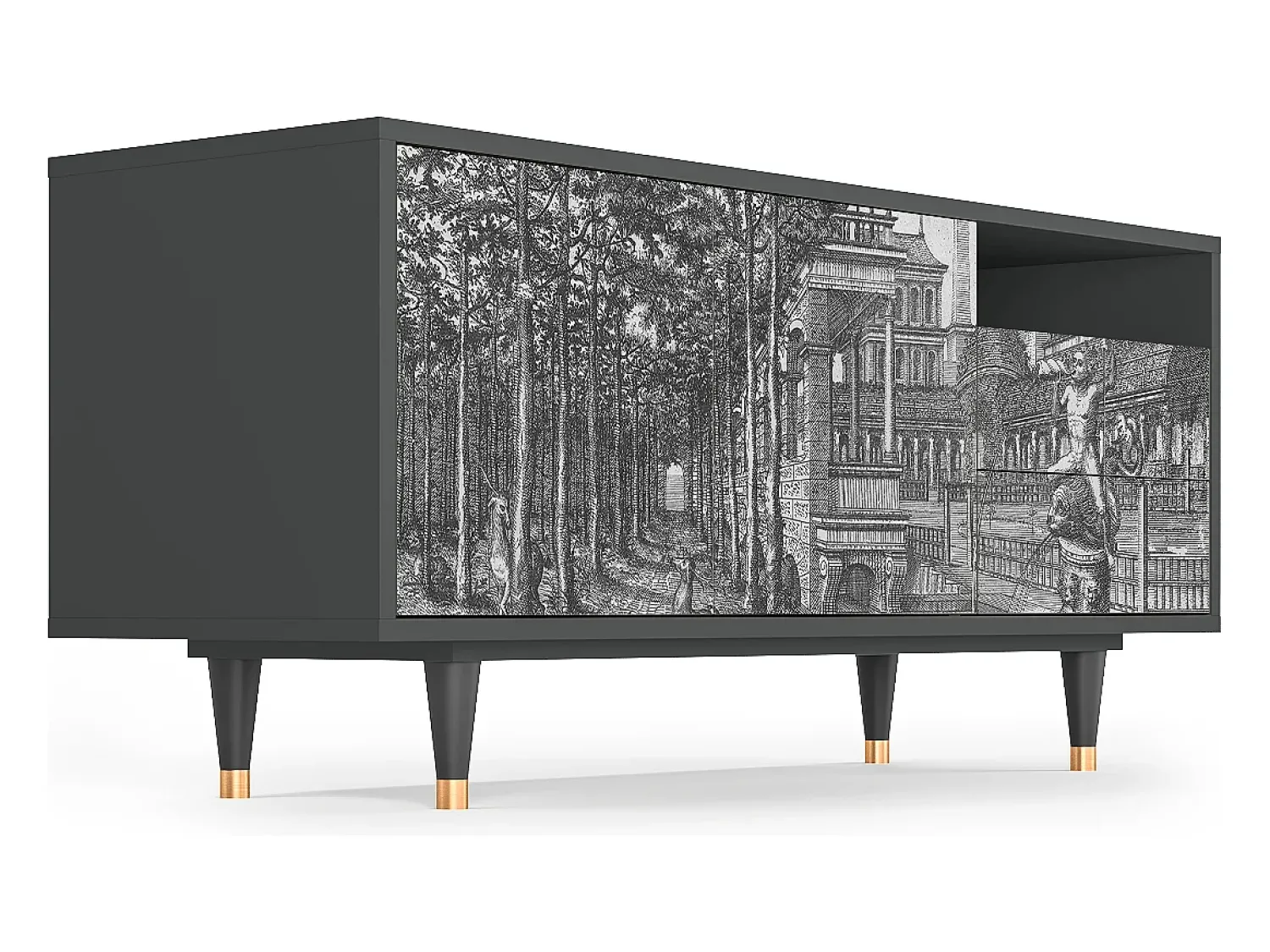 Móvel De Tv* Mueble de TV - 125х56х41 cm - T7 - View of the Piazza, Antracite Cinza antracite