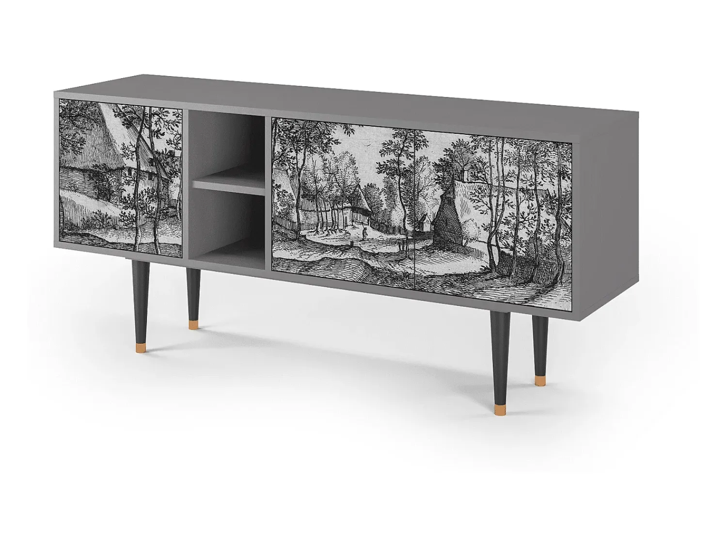 Móvel De Tv| Mueble de TV - 150х69х41 cm - T5 - Village Road, Cinza Cinzento